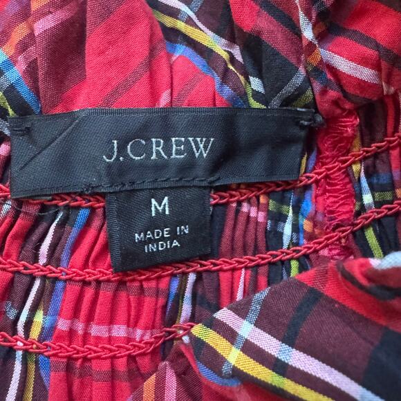 J. Crew Red Plaid Smocked Tie-Back Top Size Medium 100% Cotton - Picture 6 of 7
